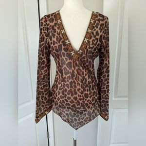 Love Amour M vintage Y2K 90s sheer long sleeves blouse shirt animal print